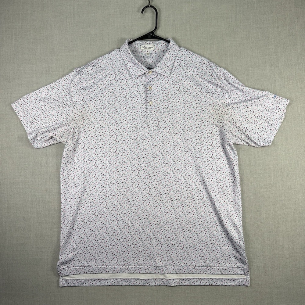 Peter Millar Shirt Mens Size XL White Summer Comfort Polo Cocktail Drinks Golf